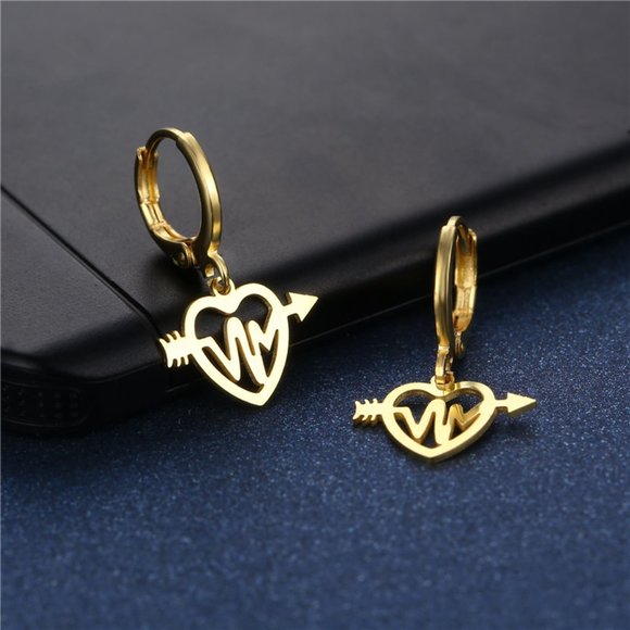 "One Arrow Stainless Steel Geometric Love Earrings for Women, 55EGL1164 - Picture 6 of 11